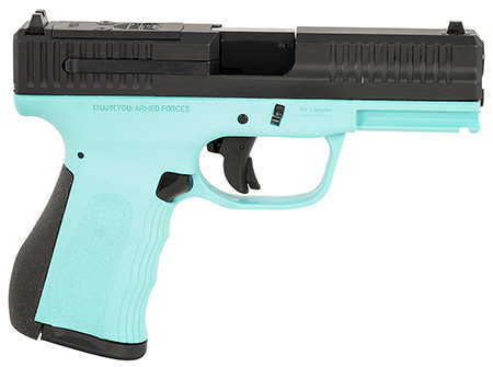 FMK G3 9mm Luger, 14+1, 4" Stainless Steel Barrel, Black Optic Cut Serrated Carbon Steel Slide, Blue Jay Polymer Frame with Picatinny Rail, Black Backstrap Grip