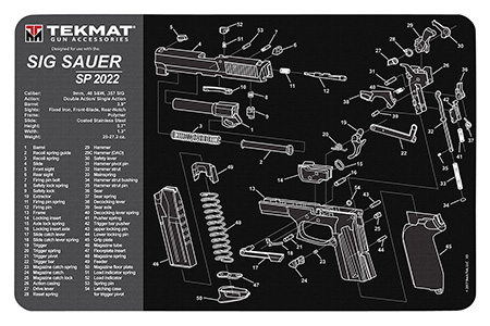 Sig Sauer SP2022 TekMat Cleaning Mat with Parts Diagram 11x17 Inch