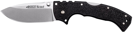 Cold Steel CS62RQZ 4-Max Scout 4" Folding Drop Point Plain Stonewashed/6" Black Griv-Ex Handle Includes Belt Clip