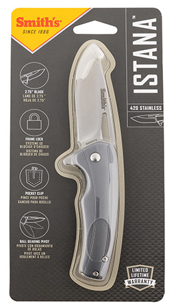 Smith's Products Istana 2.75" Folding Knife Drop Point Satin Stainless Steel Blade Gray Aluminum Handle Pocket Clip