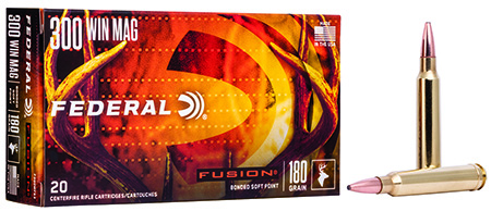 Federal Fusion 300 Winchester Mag 180gr Bonded Soft Point Rifle Ammunition 20 Rounds Per Box