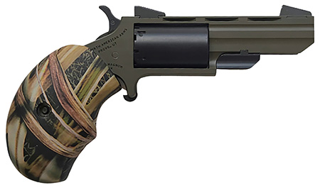 North American Arms Huntsman 22 Mag Revolver 5-Shot 2" Barrel OD Green Frame Camo Grips Fixed Sights Leather Holster