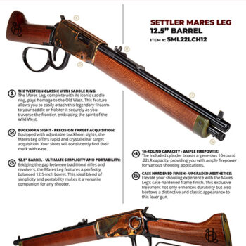 Heritage Settler Mare's Leg .22 LR 10+1 12" Black Oxide Barrel Case Hardened Receiver Walnut Furniture Buckhorn Sights