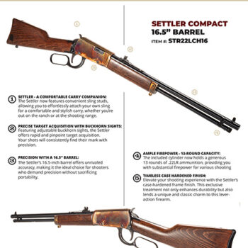 Heritage Settler Compact .22 LR 13+1 16.5" Black Oxide Barrel Walnut Stock Buckhorn Sights