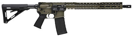 Black Rain Ordnance Spec 15+ We The People 5.56x45mm NATO, 16" Barrel, 30+1 Capacity, Green Battleworn with Deep Engraving, 15" Slim M-LOK, Magpul Grip, Carbine Stock, Castle Flash Hider