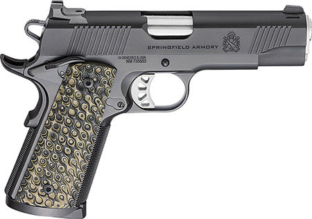 Springfield Armory 1911 TRP .45 ACP, 4.25" Stainless Match Grade Barrel, 8+1 Capacity, Black Cerakote Serrated Carbon Steel Slide & Frame with Beavertail, VZ Hydra G10 Grip