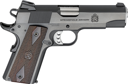 Springfield Armory 1911 Garrison 9mm Luger, 4.25" Stainless Match Grade Barrel, 9+1 Capacity, Blued Serrated Carbon Steel Slide and Frame with Beavertail, Thinline Wood Grips, Includes 2 Magazines and Case