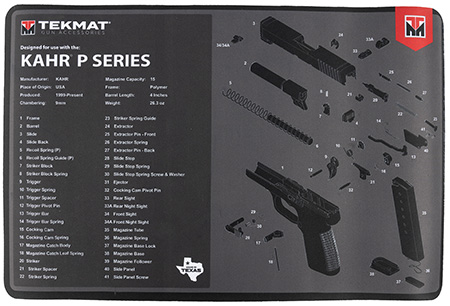 TekMat KAHR Handgun Cleaning Mat - Thermoplastic Fiber Top Rubber Back 11" x 17" Black