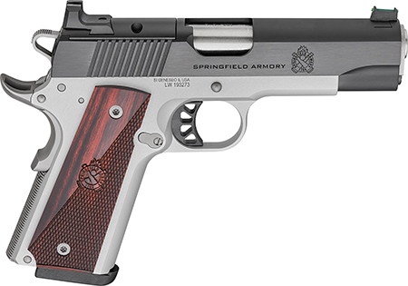 Springfield Armory 1911 Ronin 9mm Pistol, 4.25" Stainless Steel Barrel, 9+1 Capacity, Optic-Ready Blued Slide, Crossed Cannons Checkered Grip