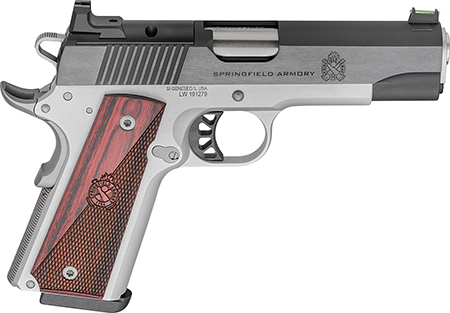 Springfield Armory 1911 Ronin .45 ACP Pistol, 4.25" Stainless Steel Barrel, 8+1 Capacity, Optic-Ready Blued Slide, Crossed Cannon Wood Laminate Grip