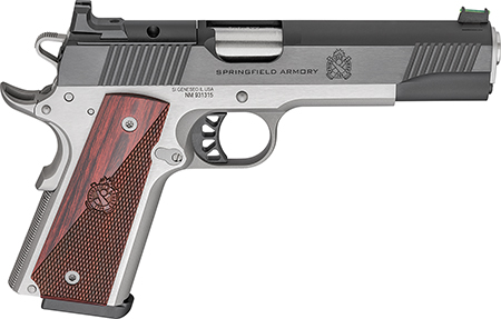Springfield Armory 1911 Ronin .45 ACP Pistol, 5" Stainless Steel Barrel, 9+1 Capacity, Optic-Ready Blued Slide, Crossed Cannons Checkered Grip