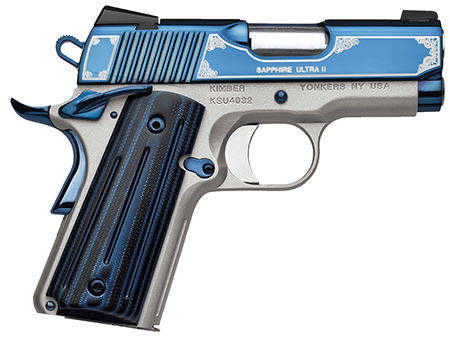 Kimber Sapphire Ultra II 9mm, 8+1, 3" Barrel, Bright Blue PVD Coated Stainless Steel Slide, Satin Silver G10 Grip