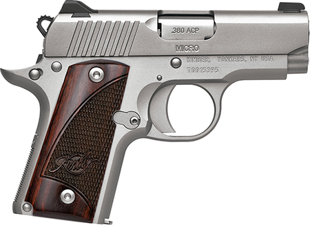 Kimber Micro Stainless Rosewood NS .380 ACP, 2.75" Stainless Steel Slide, Satin Silver Finish, Smooth/Checkered Rosewood Grip, 7+1 Capacity