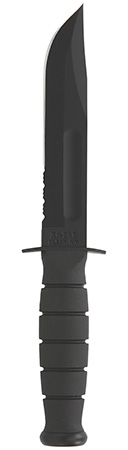 Ka-Bar 1257 Short Fight/Utility 5.25" Fixed Clip Point Part Serrated Black 1095 Cro-Van Blade, Black Kraton G Handle, Includes Sheath