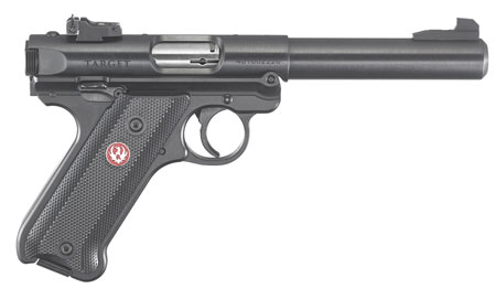 Ruger Mark IV Target .22 LR, 10+1, 5.50" Blued Bull Barrel, Blued Aluminum Frame, Drilled & Tapped Receiver, Black Checkered Polymer Grip, Right Hand