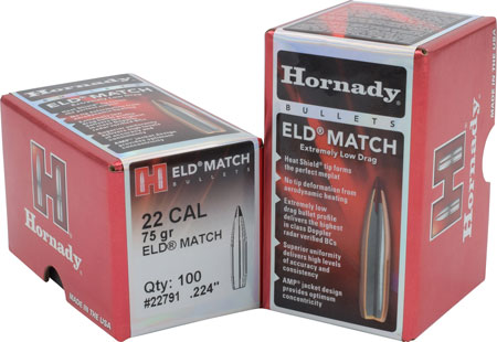 Hornady ELD Match .224 75gr Extremely Low Drag Bullets for .22 Caliber 100ct