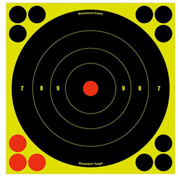 Birchwood Casey Shoot-N-C Reactive Self-Adhesive Paper Target for Muzzleloaders and Shotguns - 8" Bullseye 200+ Yards Black/Yellow 30 Pasters Included