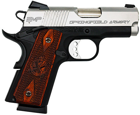 Springfield Armory 1911 EMP 9mm Pistol, CA Compliant, 3" Barrel, 9+1 Capacity, Black Hardcoat Anodized Finish, Stainless Steel Slide, Crossed Cannon Cocobolo Grip 3 Springfield Armory 1911 EMP 9mm Pistol, CA Compliant, 3" Barrel, 9+1 Capacity, Black Hardcoat Anodized Finish, Stainless Steel Slide, Crossed Cannon Cocobolo Grip