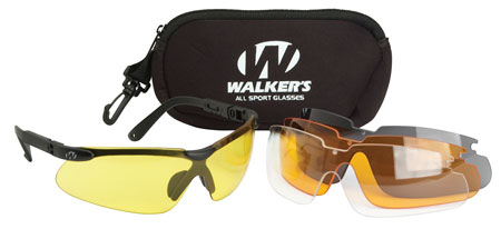 Walkers Sport Glasses Combo Adult Polycarbonate Black Frame Clear/Smoke/Amber/Yellow Lenses