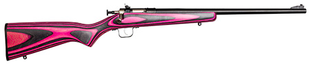 Crickett Youth .22 LR, 16.12" Stainless Steel Barrel, Fixed Front/Adjustable Rear Peep Sights, Pink/Black Laminate Stock with 11.5" LOP, Rebounding Firing Pin Safety