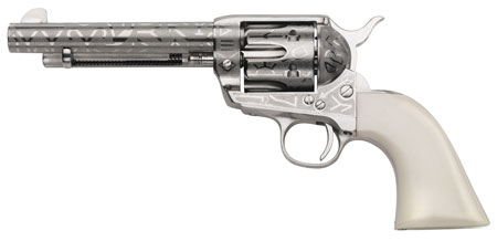 Taylors & Co 1873 Cattle Brand 357 Mag Revolver 5.5" Barrel 6 Round Nickel-Plated Engraved Finish Steel & Ivory Synthetic Grip
