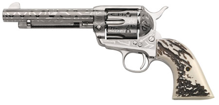 Taylors & Company 1873 Cattle Brand Single Action Revolver .357 Mag 6-Shot Nickel Finish 5.5" Barrel Engraved Stag Grip