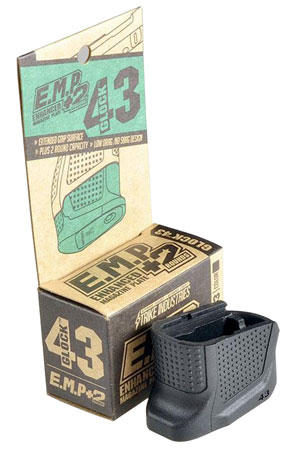 Strike Industries EMPG43B Enhanced Magazine Plate Polymer Black Grip Surface for Glock 43 Magazines +2 Rounds