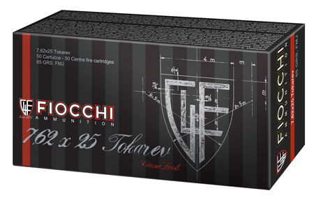 Fiocchi 7.62x25mm Tokarev 88gr FMJ Ammunition 50 Rounds Per Box 20