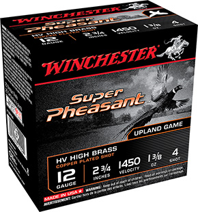 Winchester 12 Gauge 2.75" 1 3/8 oz 4 Shot Super Pheasant High Velocity High Brass Shotgun Shells 25 Rounds