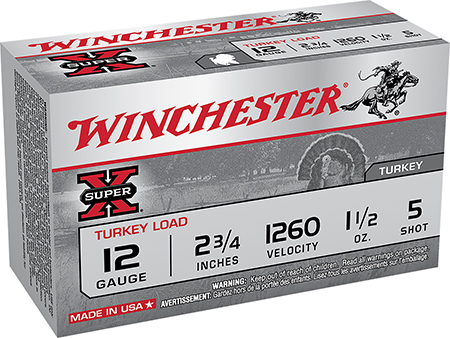 Winchester 12 Gauge 2.75" 1 1/2oz Copper Plated 5 Shot Turkey Load Shotgun Ammunition Super X Mag X12MT5 - 10 Boxes
