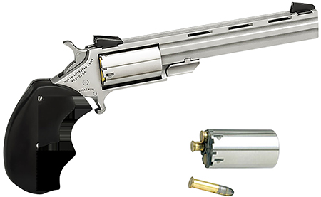 North American Arms Mini-Master 22LR 22WMR Revolver Stainless 4" Vent Rib Barrel 5-Round Finger Grooved Grip