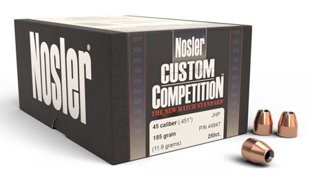 Nosler 44847 Custom Competition 45Cal 185gr Jacketed Hollow Point 250/Box