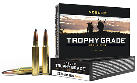 Nosler Trophy Grade .33 Nosler 250gr Spitzer Partition Rifle Ammunition – 20 Rounds
