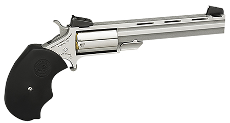 North American Arms Mini-Master CA Compliant 22 LR 5rd 4" with Vent Rib Barrel, Overall Stainless Steel Finish, Finger Grooved Black Rubber Grip, Adjustable Sights ​​