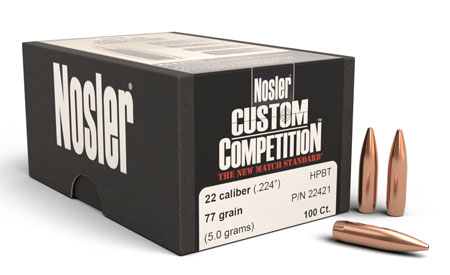 Nosler 22421 Custom Competition 22Cal 77gr Hollow Point Boat Tail 100/Box