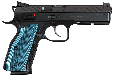CZ Shadow 2 9mm Semi-Auto Pistol 4.89" Barrel 17+1 Capacity Black Nitride Slide Blue Aluminum Grips Picatinny Rail