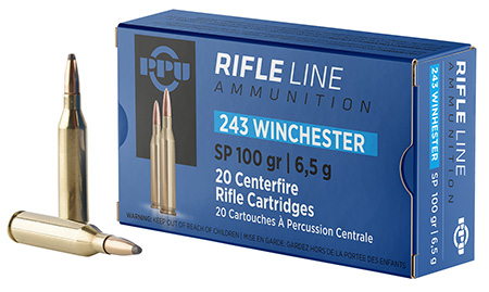 PPU 243 Winchester Soft Point Rifle Ammunition 100gr 20 Rounds Per Box