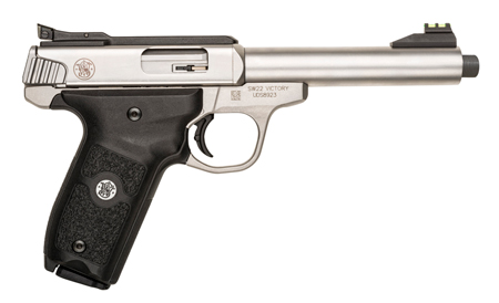 Smith & Wesson SW22 Victory Full Size .22 LR, 10+1, 5.50" Satin Stainless Steel Threaded Barrel, Slide & Frame, Black Textured Grip, Thumb Safety