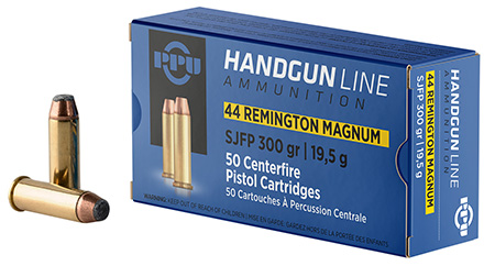 PPU 44 Remington Mag Semi-Jacketed Flat Point 300gr Handgun Ammunition 50 Rounds Per Box