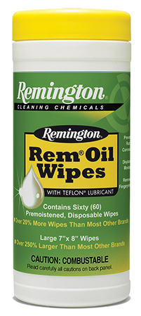 Remington Rem Oil Cleaning and Lubricating Wipes - 60 Count for Firearms Maintenance