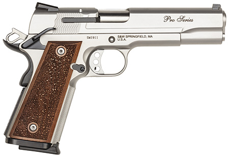 Smith & Wesson 1911 Performance Center Pro 9mm, 5" Stainless Steel Barrel, 10+1 Capacity, Matte Silver Serrated Slide & Frame with Beavertail, Wood Grip