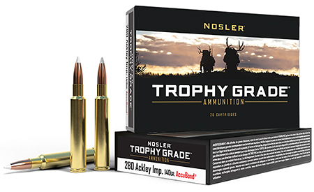 Nosler Trophy Grade .280 Ackley Improved Ammo - AccuBond 140gr Bullets - 20 Rounds Per Box