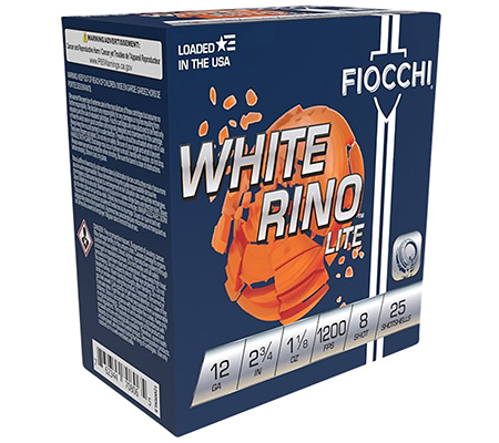 FIOCCHI 12 Gauge 2.75" 1-1/8 oz. 8 Shot White Rino Lite Target Load Shotgun Ammunition 25 Rounds per Box 3 FIOCCHI 12 Gauge 2.75" 1-1/8 oz. 8 Shot White Rino Lite Target Load Shotgun Ammunition 25 Rounds per Box