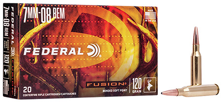 Federal Fusion 7mm-08 Remington 120gr Bonded Soft Point Rifle Ammunition 20 Rounds Per Box