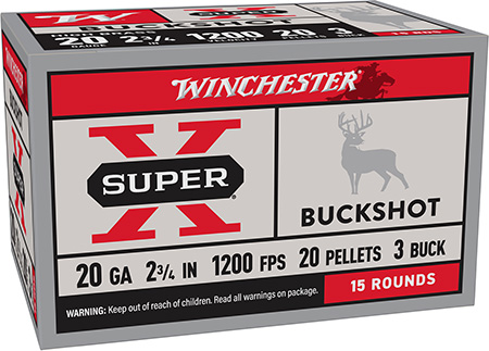 Winchester 20 Gauge 2.75" Super X 3 Buck Shot 20 Pellets Shotgun Ammunition