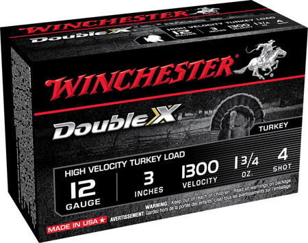 Winchester Double X High Velocity Turkey 12 Gauge 3" 1 3/4oz 4 Shot Shotgun Ammunition 10 Rounds 3 Winchester Double X High Velocity Turkey 12 Gauge 3" 1 3/4oz 4 Shot Shotgun Ammunition 10 Rounds