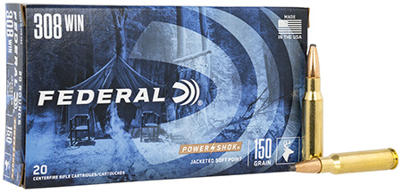 Federal 308 Winchester Power-Shok 150 Grain Jacketed Soft Point Rifle Ammunition 20 Rounds
