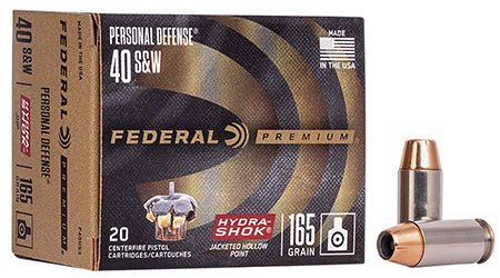 Federal Premium Personal Defense P40HS3 40 S&W 165gr Hydra-Shok JHP 20rd Box
