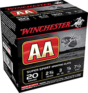 Winchester AA Super Sport 20 Gauge 2.75" 7/8 oz 7.5 Shot Sporting Clay Shotgun Ammunition 25 Rounds