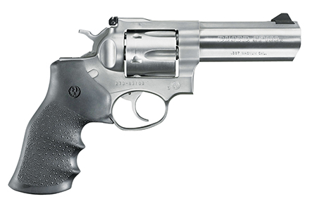 Ruger GP100 Medium Frame .357 Mag 4.2" 6-Round Revolver, Satin Stainless Steel Barrel, Cylinder & Frame, Hogue Monogrip, Transfer Bar Safety, Exposed Hammer